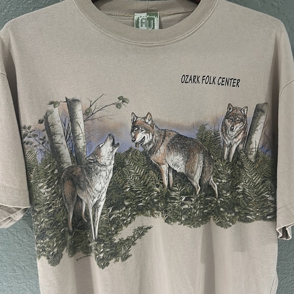Vintage 90s Wolf Shirt All Over Print Bear Country USA Art Unlimited Nature - Picture 2 of 10